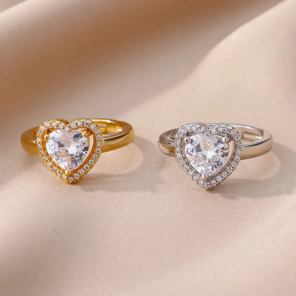 Stainless Steel Gold Color Love Heart finger Ring - Palm and Thread