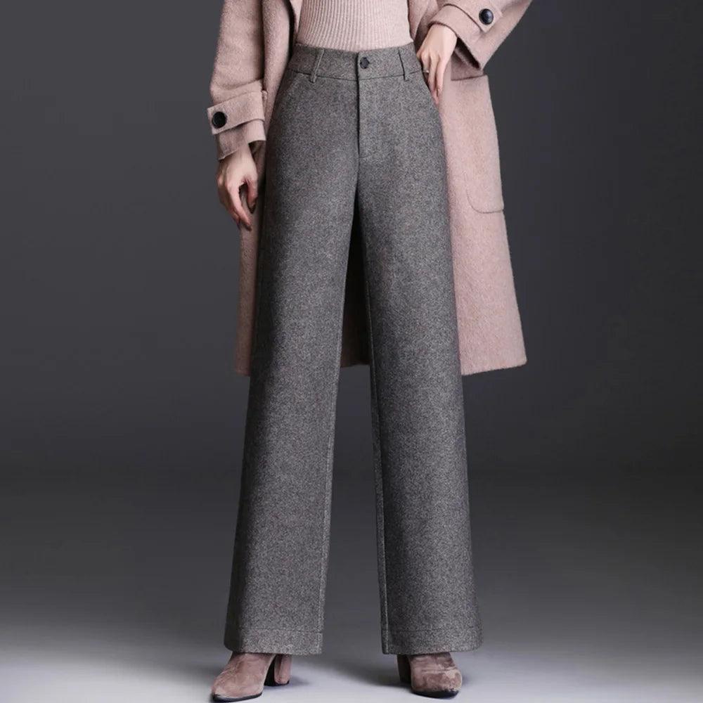 Woolen Wide Leg Casual Pants Oversize High Waisted Straight Leg - Palm and Thread