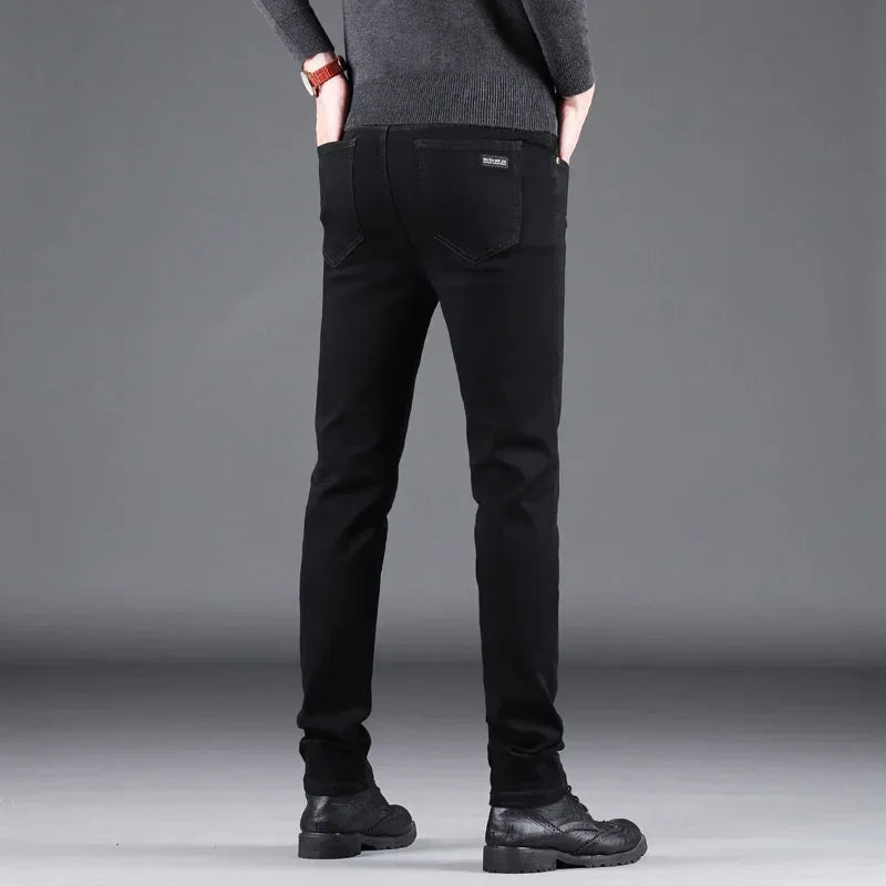 Pure Black Slim Jeans Elastic Straight Pant - Palm and Thread