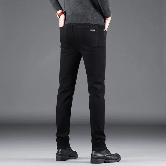 Pure Black Slim Jeans Elastic Straight Pant - Palm and Thread