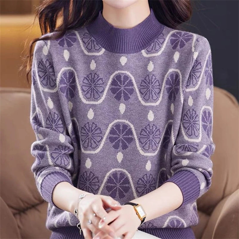 Vintage Fashion Jacquard Knitted Sweater Top - Palm and Thread