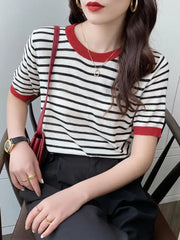 Knitted Round Collar Print T-Shirt - Palm and Thread