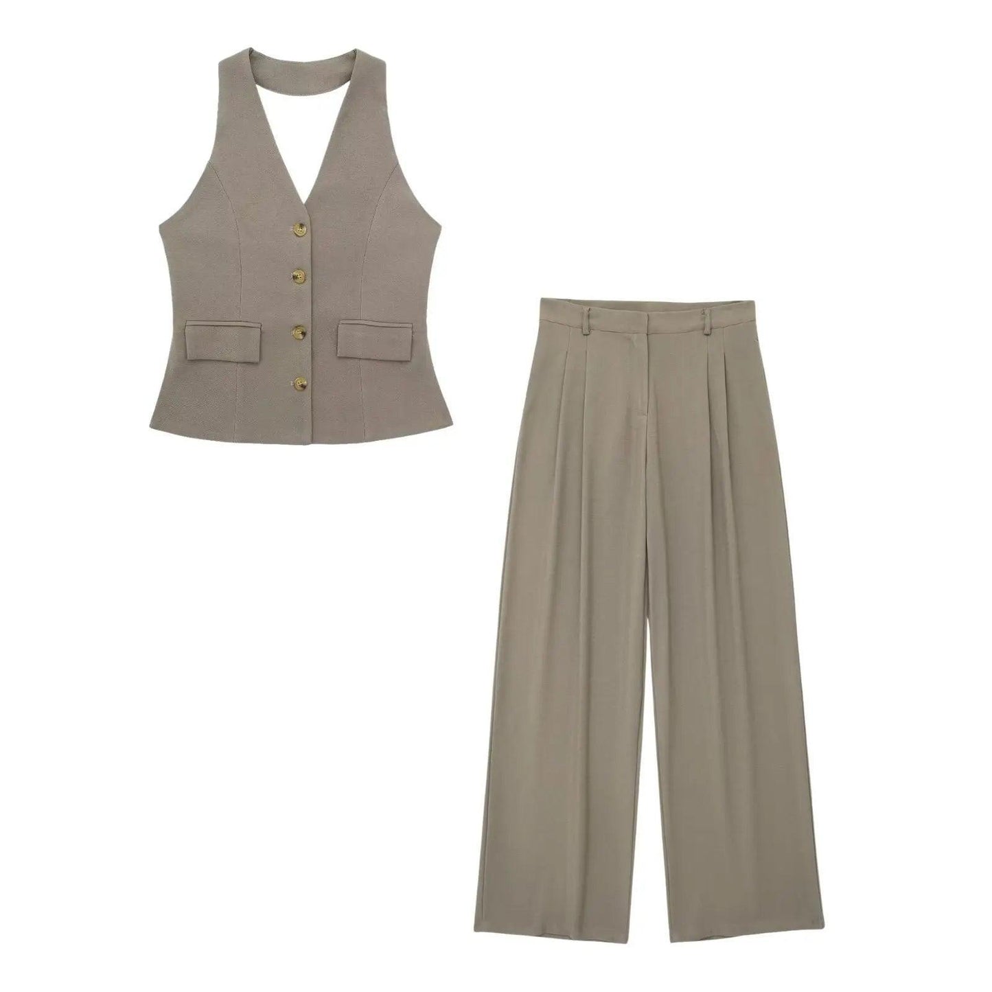 Sleeveless Halter Vest+ Zipper Pockets Pant Matching Set - Palm and Thread