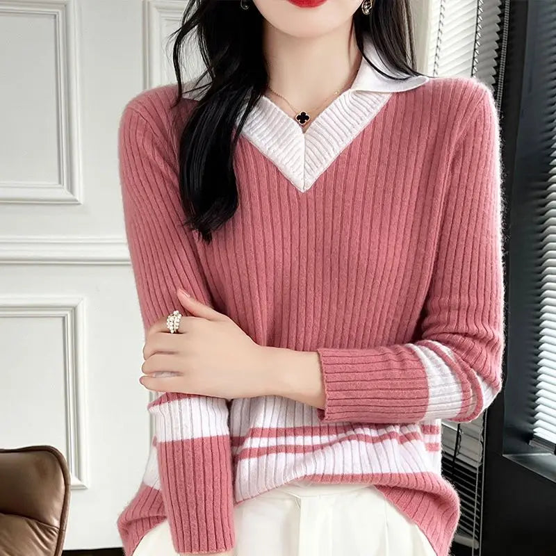 Polo Collar Ribbed Knitted Sweater Top - Palm and Thread