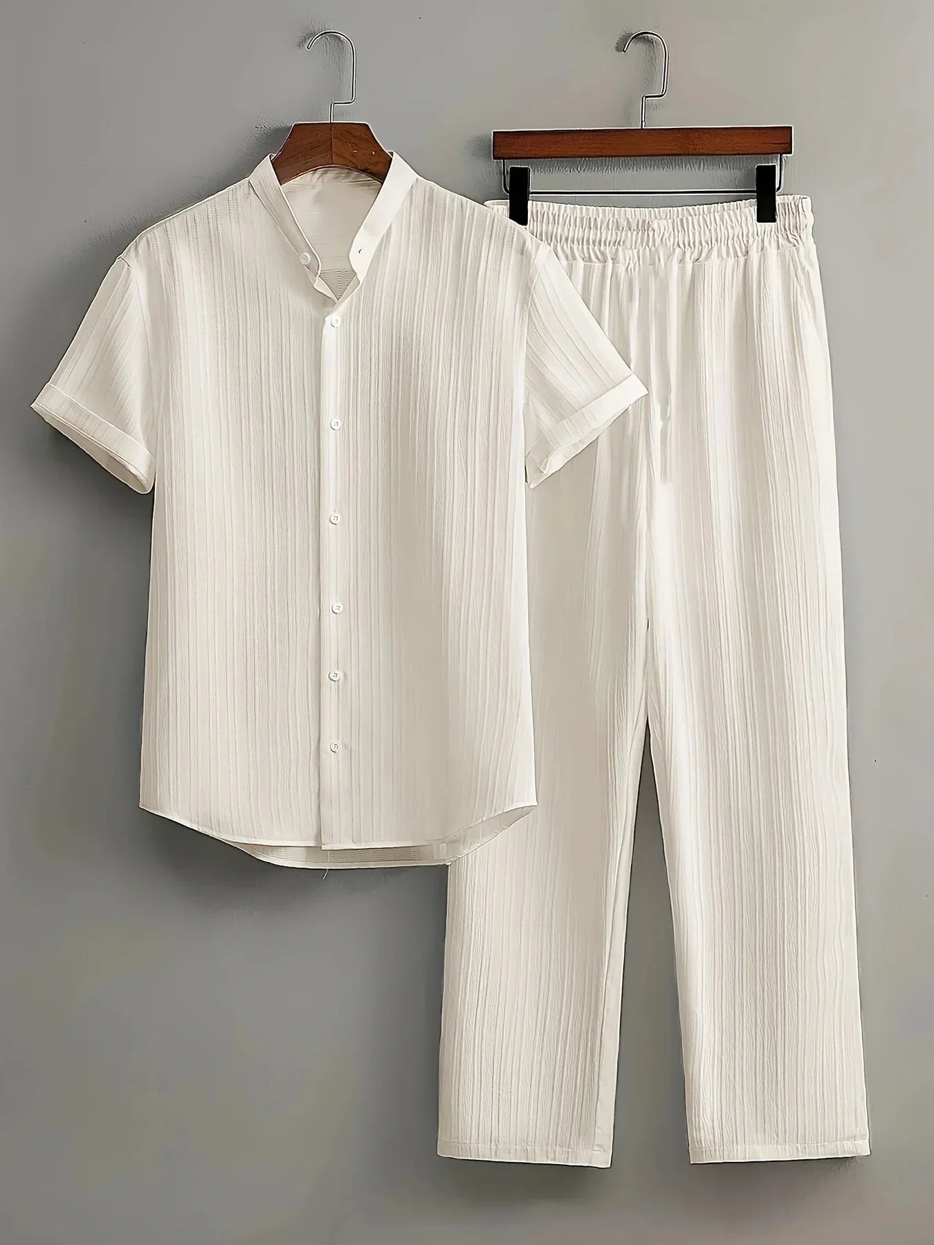 Textured Button Down Shirt and Drawstring Pant Outfit - Palm and Thread