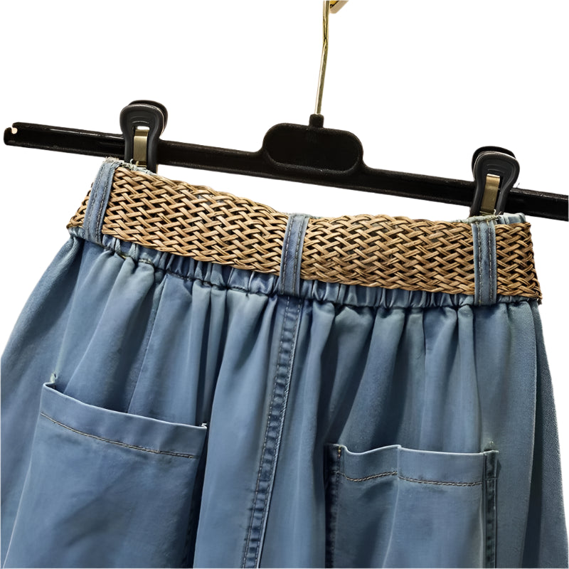 Denim Slim Button Split Long Skirt - Palm and Thread