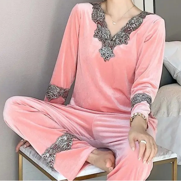 Velvet Loose Long Sleeve Pajama - Palm and Thread