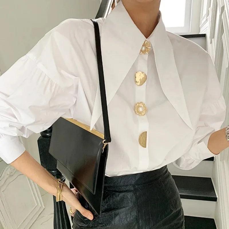 Elegant Pearl Sharp Corner Collar New Chic Female Top - Palm and Thread