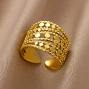 Stainless Steel Chunky Wide Ring - Palm and Thread