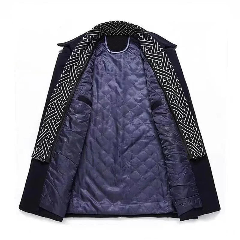 Scarf Collar Cotton-Padded Woolen Coat