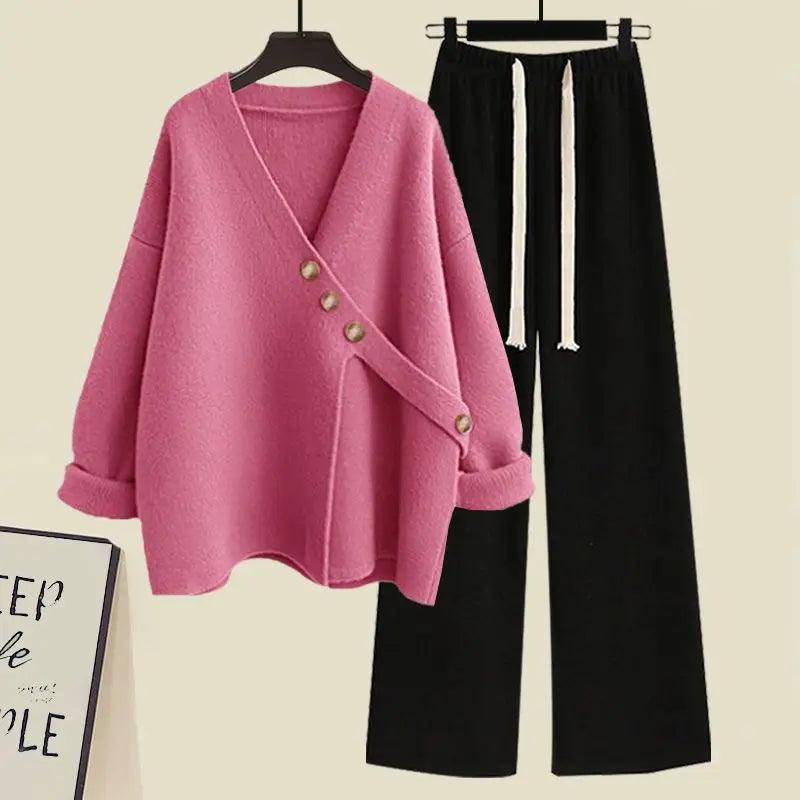 New Casual Matching Set Elegant Irregular Knit Sweater+Loose Wide Leg Pant Suit - Palm and Thread