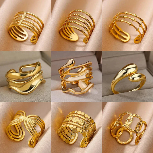 Gold Color Hollow out Open Finger Ring - Palm and Thread