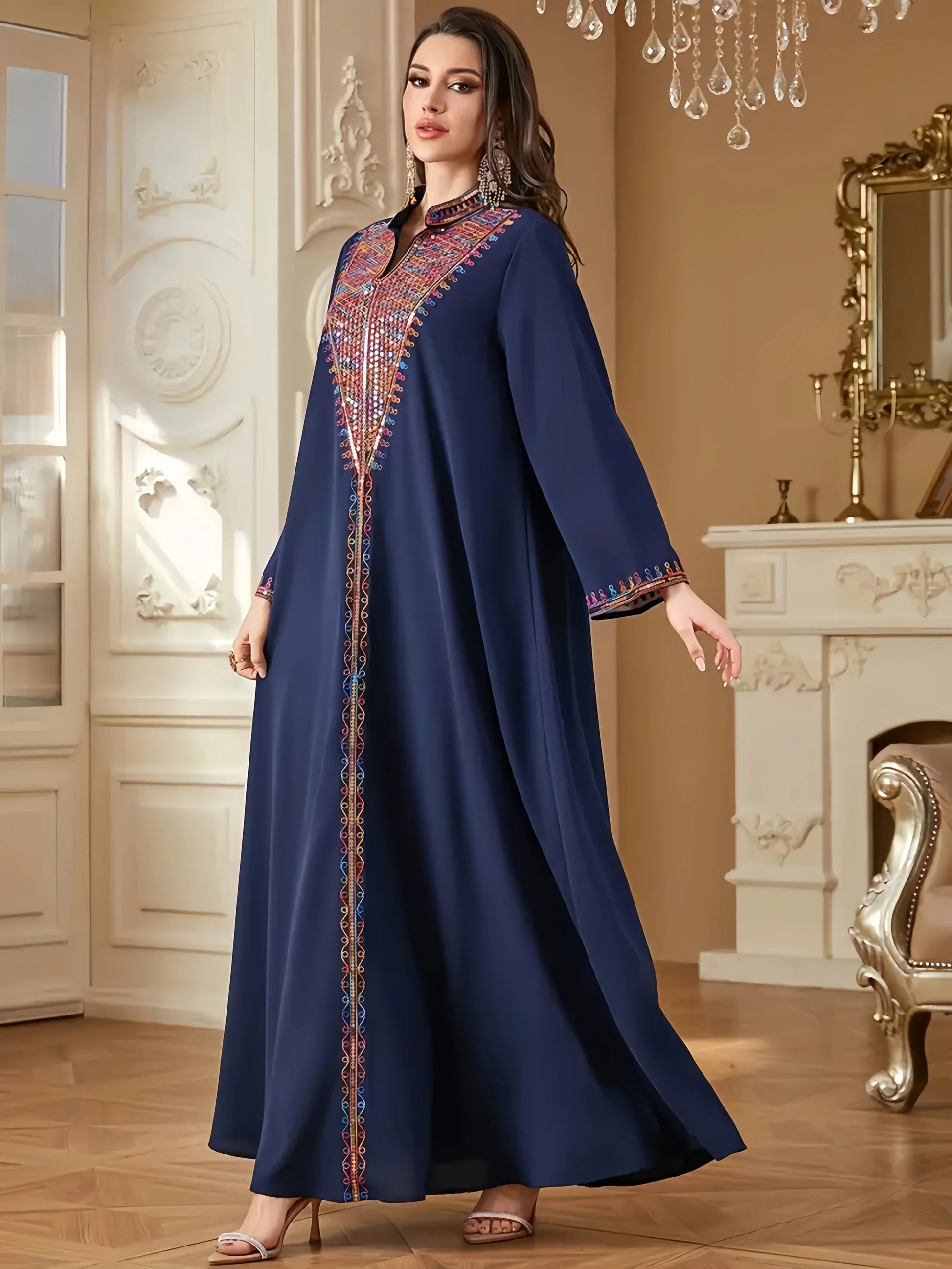 Trendy Adorned with Intricate Multicolored Embroidery Abaya - Palm and Thread