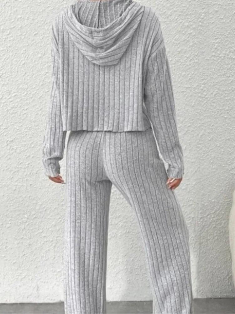 New Striped Hooded Sweatshirt+ Long Pant Matching Set - Palm and Thread