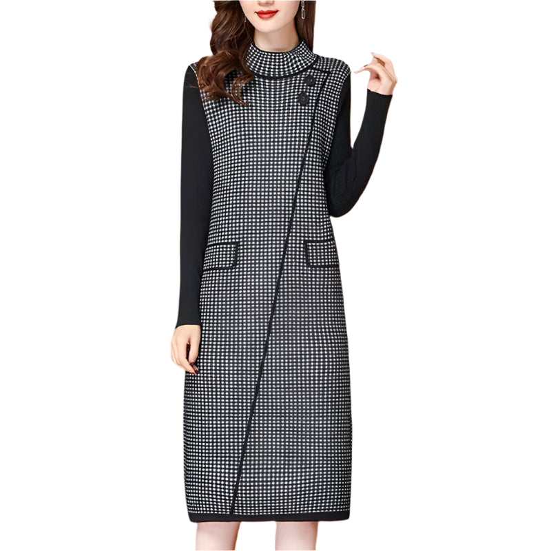 Retro Plaid Patchwork Basic Knitted Dress - Palm and Thread