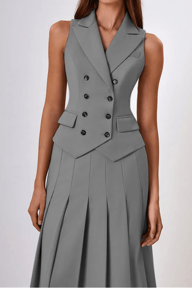 Double-breasted Vest + Split Skirt Matching Set Suit - Palm and Thread