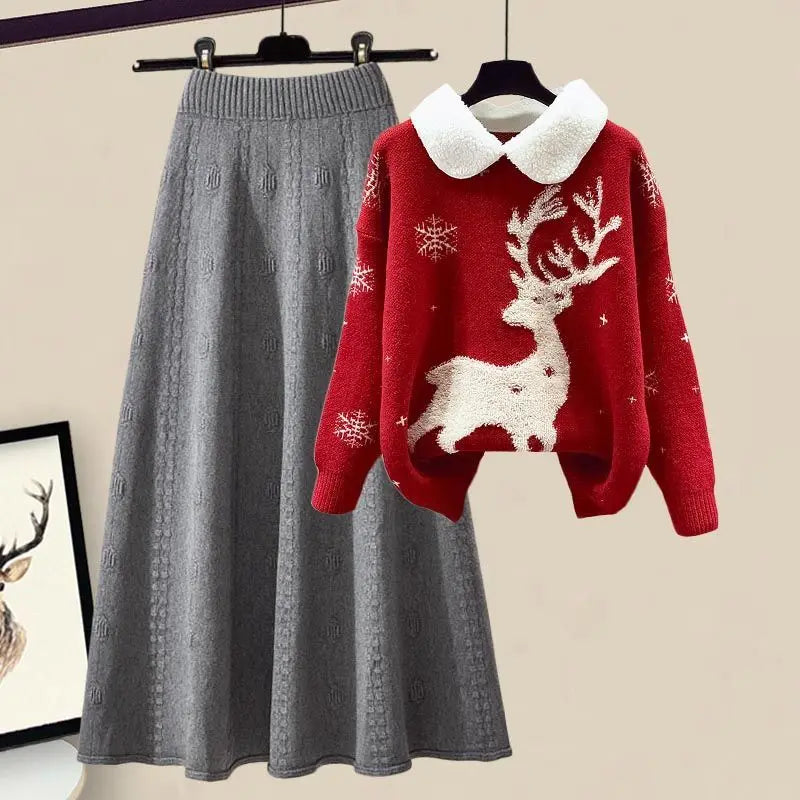 Knitted Sweater + Half Body Skirt Matching Set - Palm and Thread