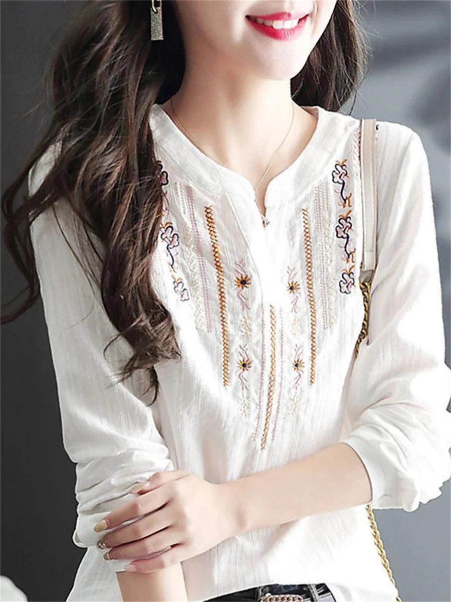 White Blouse Top Lady Casual - Palm and Thread