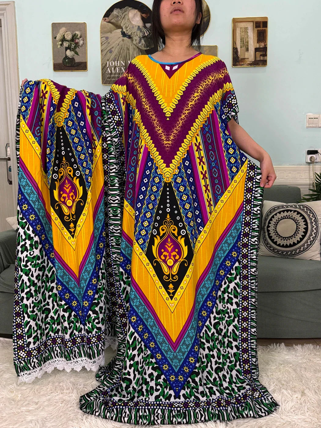 Printed Cotton Soft Loose Fit Femme Robe Abaya - Palm and Thread