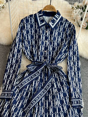 Turn-down Collar Slimming Printed Dress - Palm and Thread