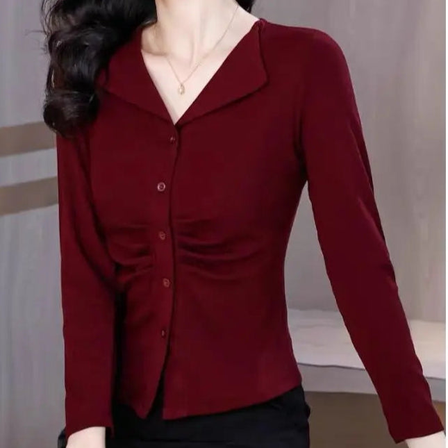 Stylish Ruched Elegant Button All Match T-shirt Top - Palm and Thread