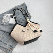 Straw Leisure Capacity Beach Shoulder Bag - Palm and Thread