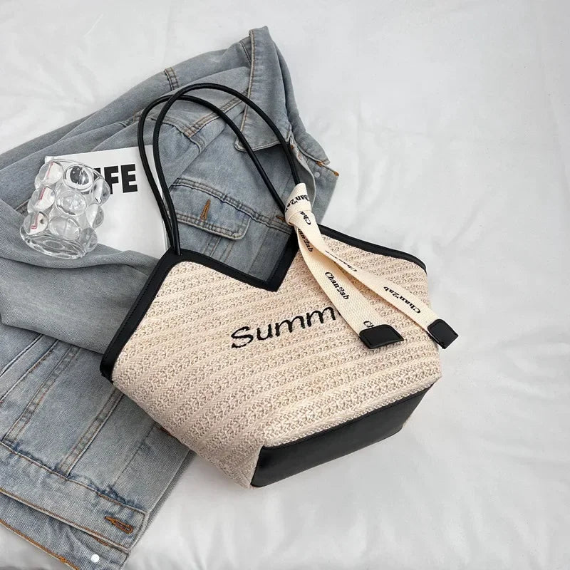 Straw Leisure Capacity Beach Shoulder Bag - Palm and Thread