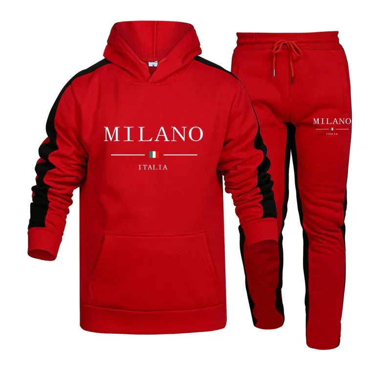 Tracksuit Print Casual Hooded Sweatshirt 2 Piece Set