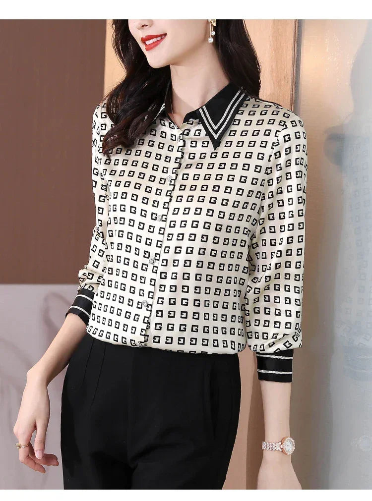 Satin Elegant Slim Work Top - Palm and Thread