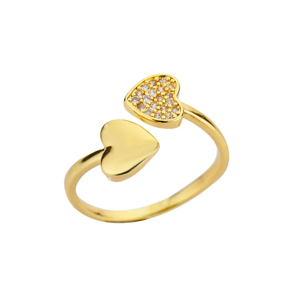Zircon Heart Stainless Steel Gold Color Geometric Open Finger Ring - Palm and Thread