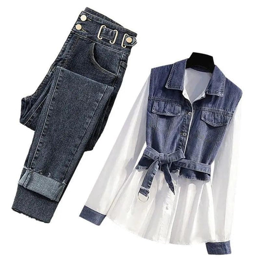 New Fashion Versatile Style Top Casual Jeans Two Piece Set - Palm and Thread