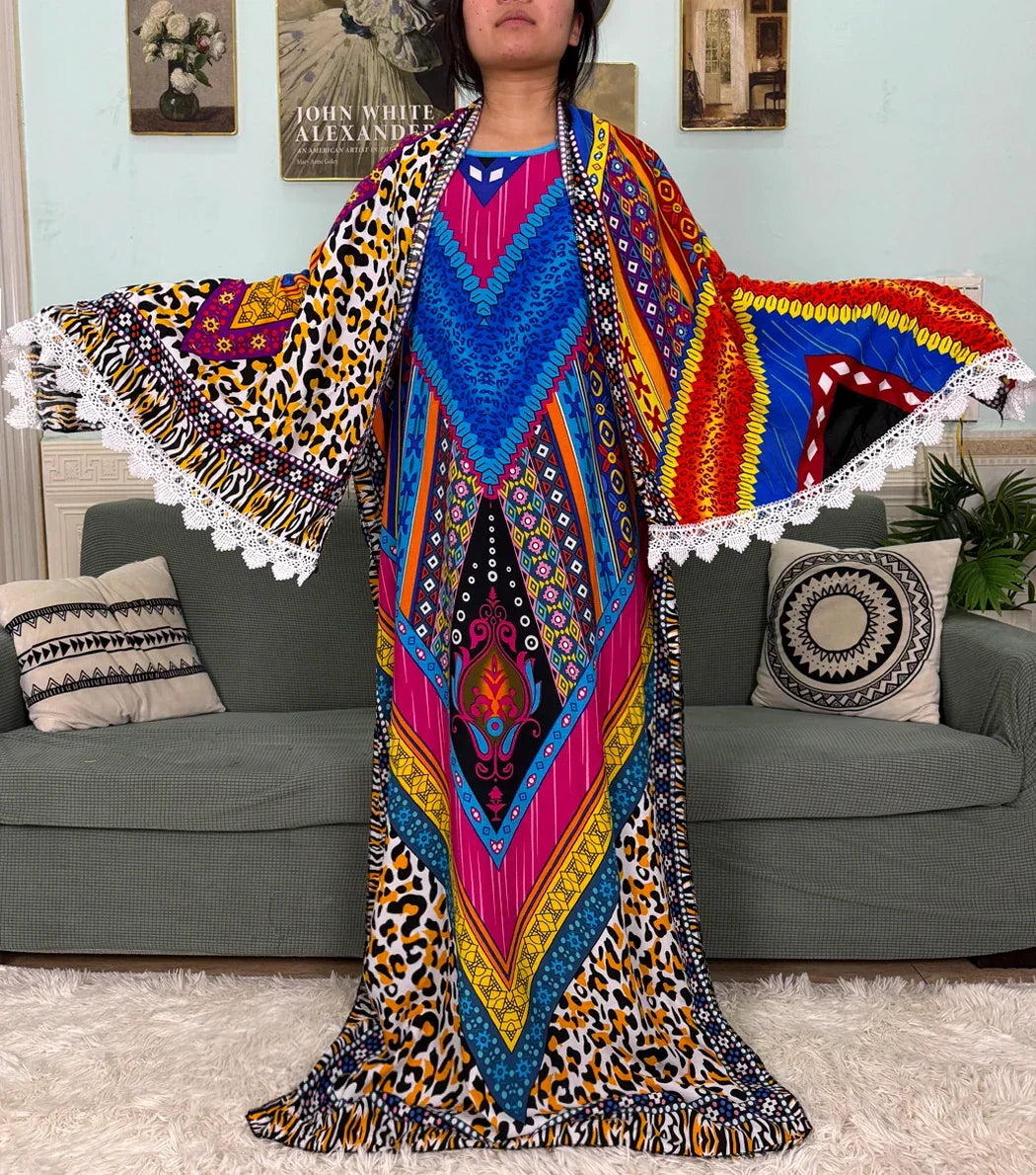 Printed Cotton Soft Loose Fit Femme Robe Abaya - Palm and Thread