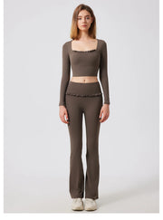 Padded Long Sleeve Crop Top & High Waist Flared Leggings