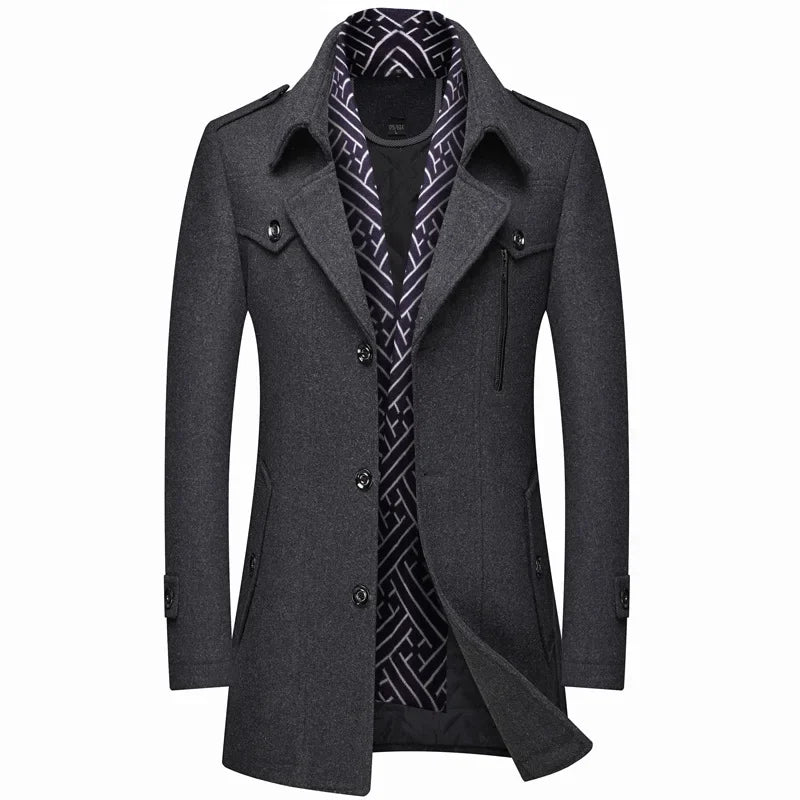 Scarf Collar Cotton-Padded Woolen Coat