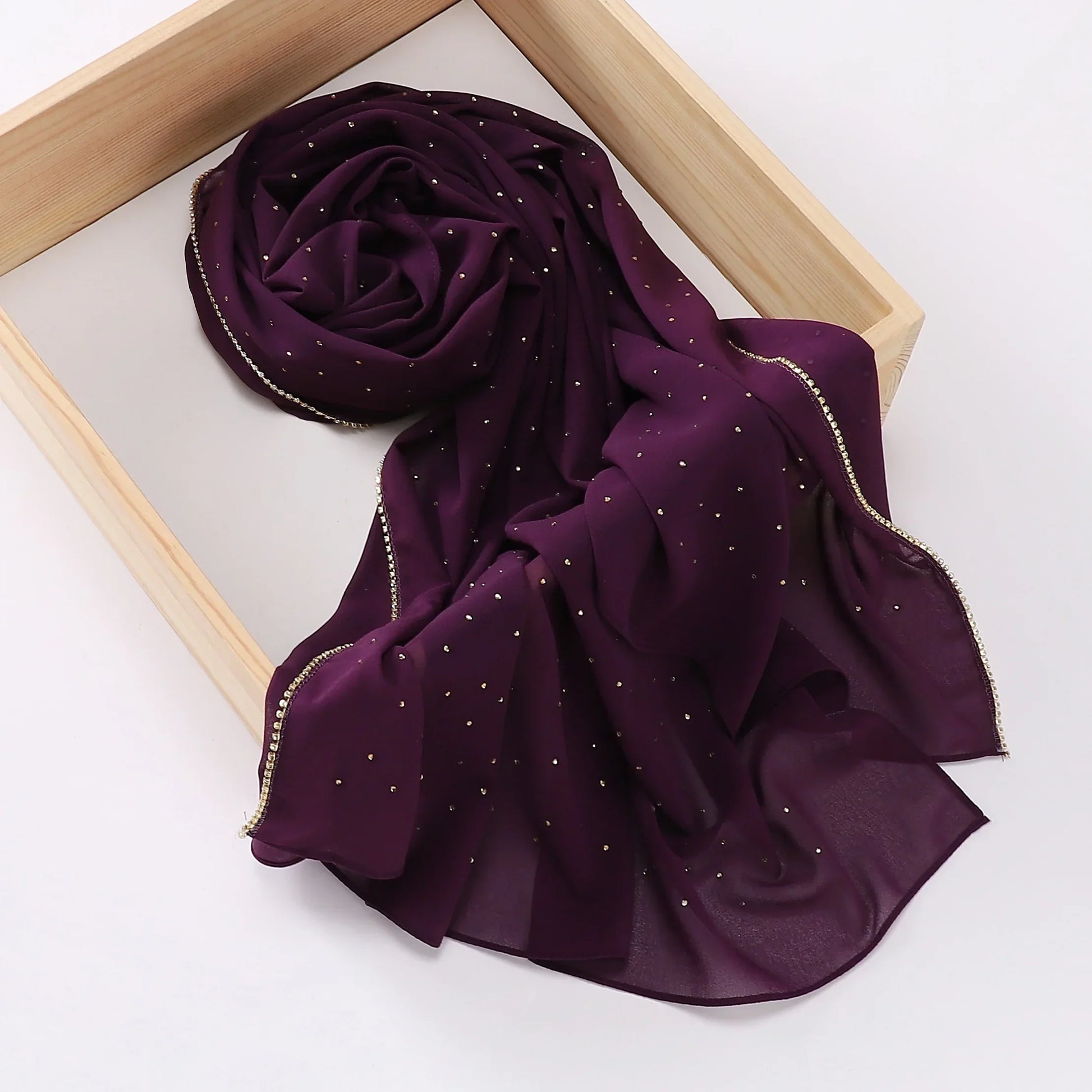 Rhinestone Edge Chiffon Hijab Elegant Breathable Sunscreen Head Wrap - Palm and Thread