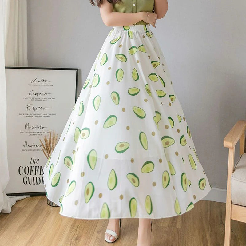 New Print High Waist Elegant Long Skirt - Palm and Thread