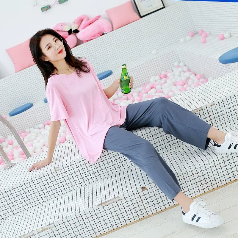 Summer two-piece comfortable pajama set - Palm and Thread