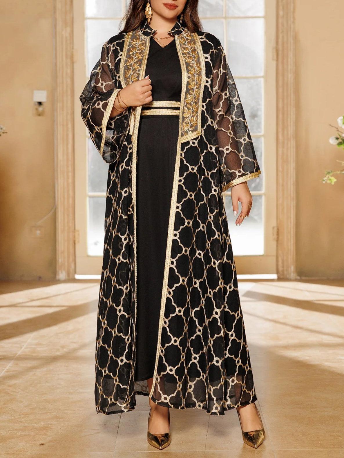 Embroidery Cardigan Abaya Kaftan 2 Piece - Palm and Thread