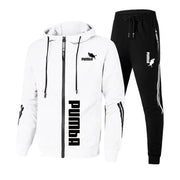 Print Zipper Hooded Jacket Coat+Slim Sweatpants Set