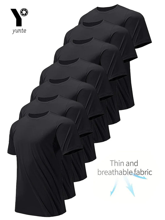 Round Neck T-Shirt 7-Piece Black Ultra-Light Shirt - Palm and Thread