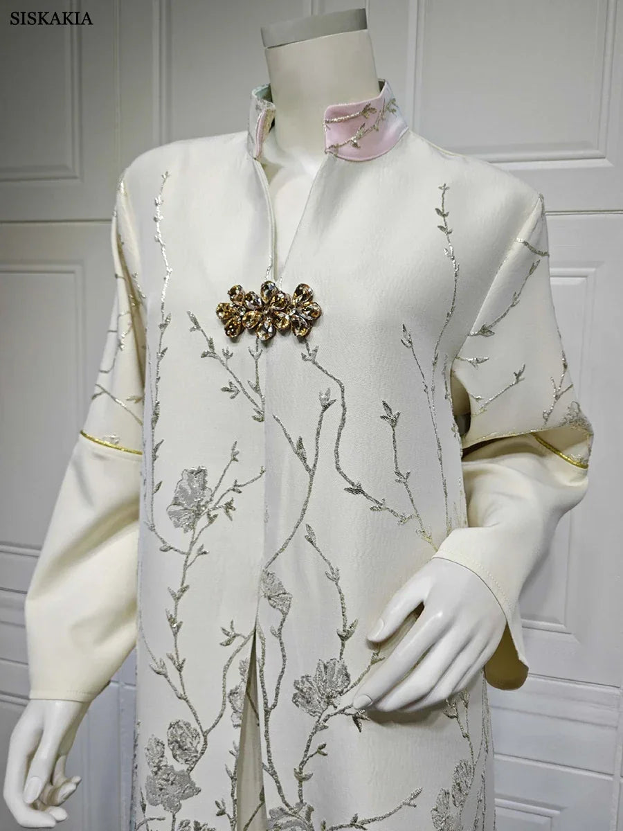 Fashion Floral Jacquard Gradient Color Elegant Long Dress Abaya - Palm and Thread