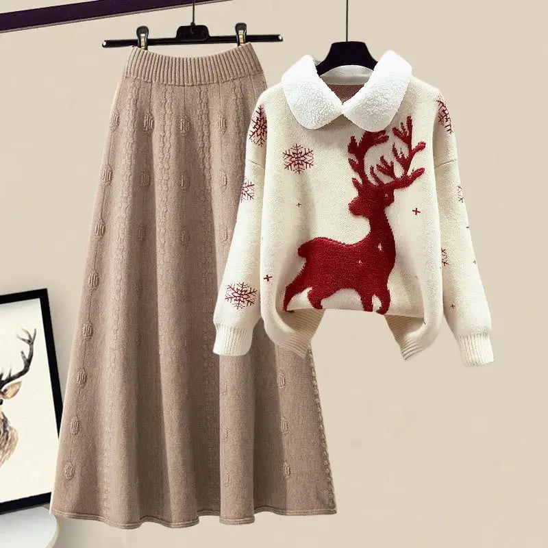 Knitted Sweater + Half Body Skirt Matching Set - Palm and Thread