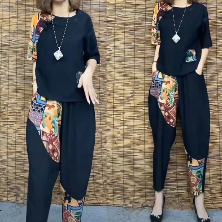 Loose Top Split + Wide Leg Pant Matching Set - Palm and Thread