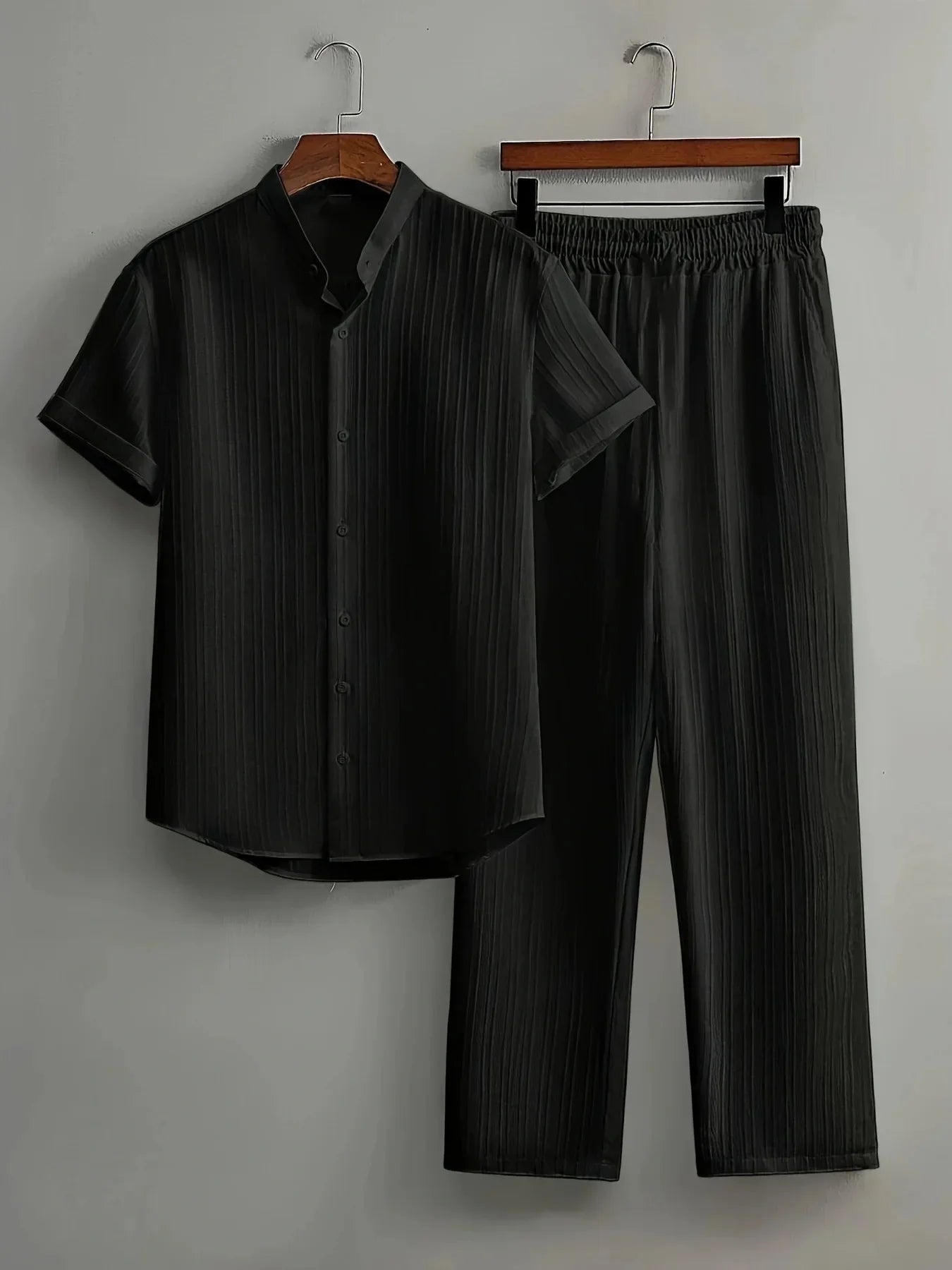 Textured Button Down Shirt and Drawstring Pant Outfit - Palm and Thread