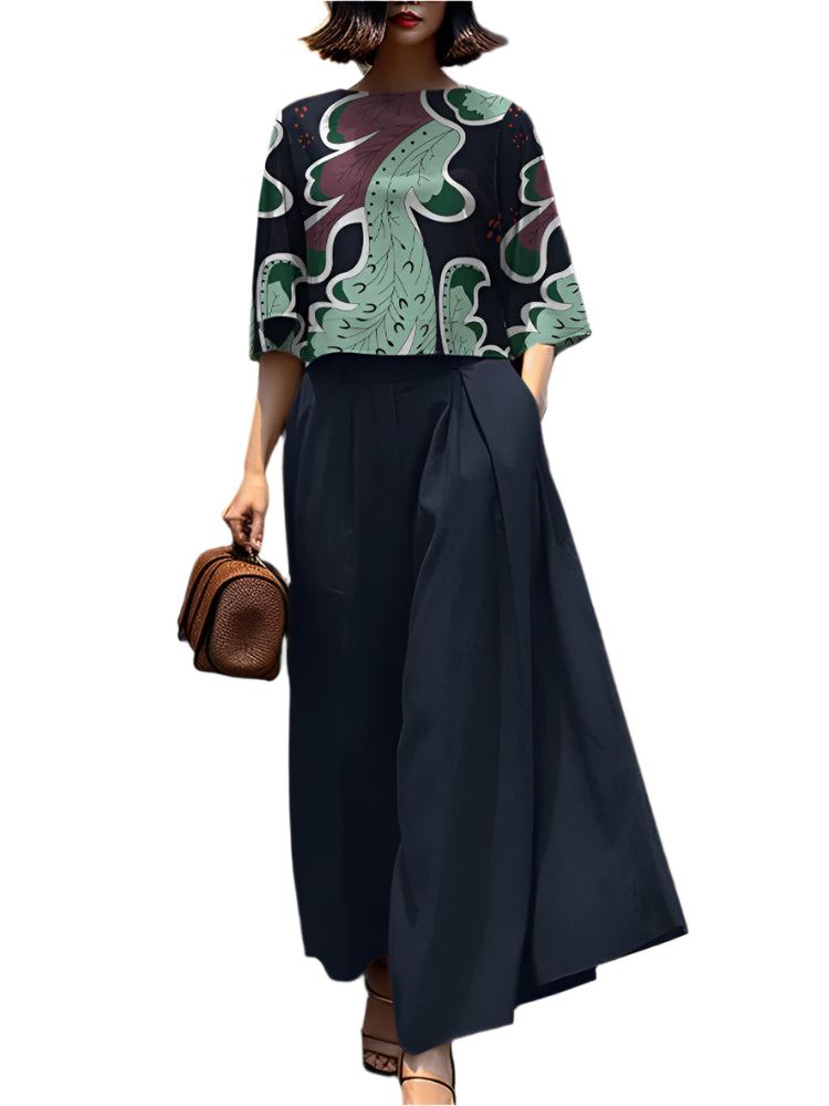 Bohemian Pailsy Print 3/4 Sleeve+ Wide Pant Matching Set - Palm and Thread