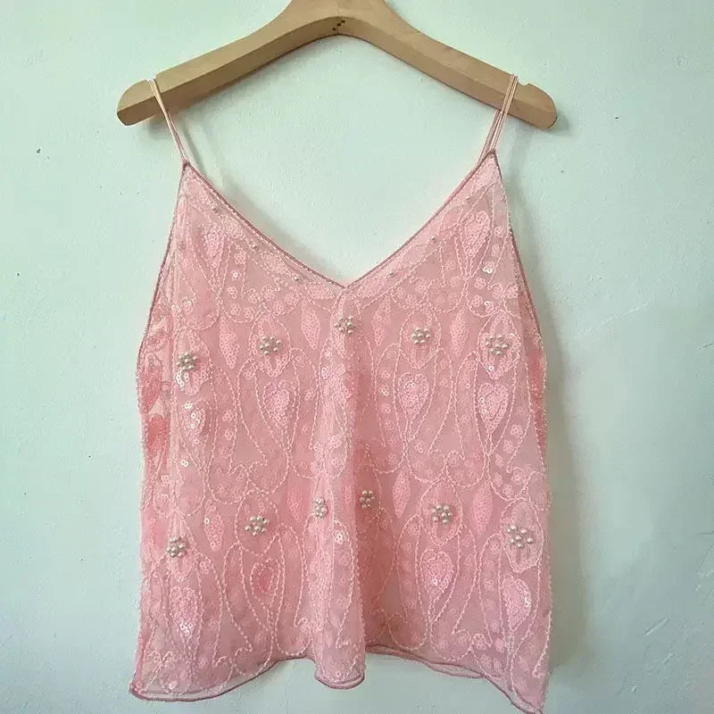 Sequin Bead Sling Slim Fit Straight Tank Top - Palm and Thread