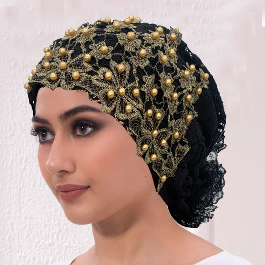 Embroidery Beading Turban Cap - Palm and Thread