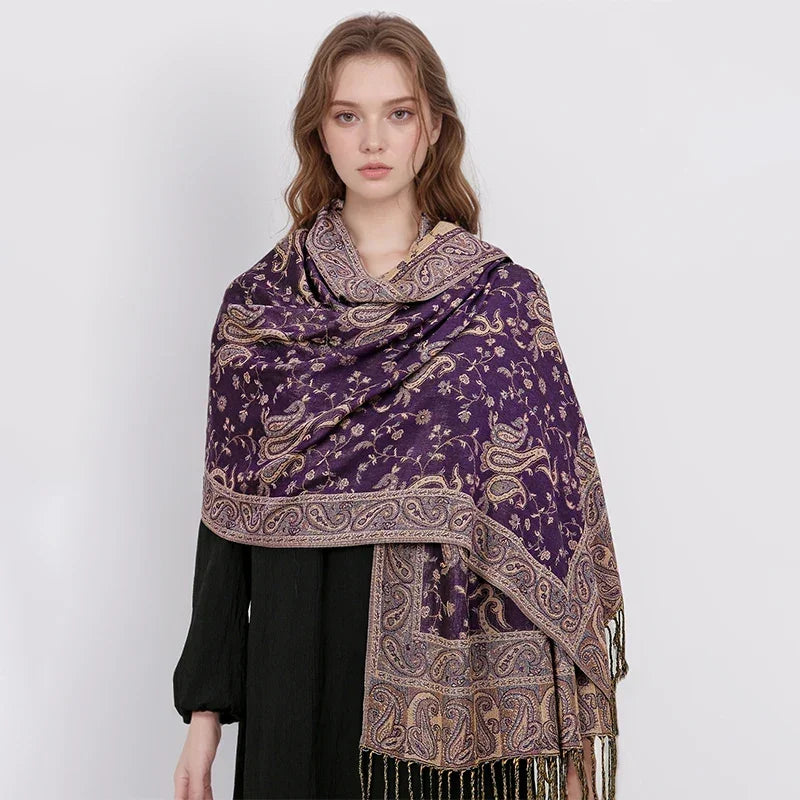 Tassel Design Paisley Jacquard Pashmina - Palm and Thread