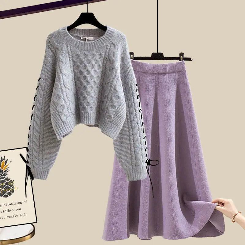 Loose Sweater High Waist Mid Length Half Skirt Matching Set - Palm and Thread