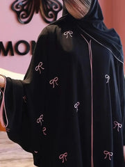 Bowknot Embroidery Long Abaya - Palm and Thread